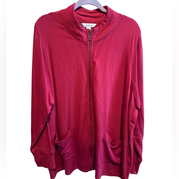 Coldwater Creek Full Zip Lightweight Jacket Front Pockets Maroon Plus Sz 3X - Picture 1 of 12